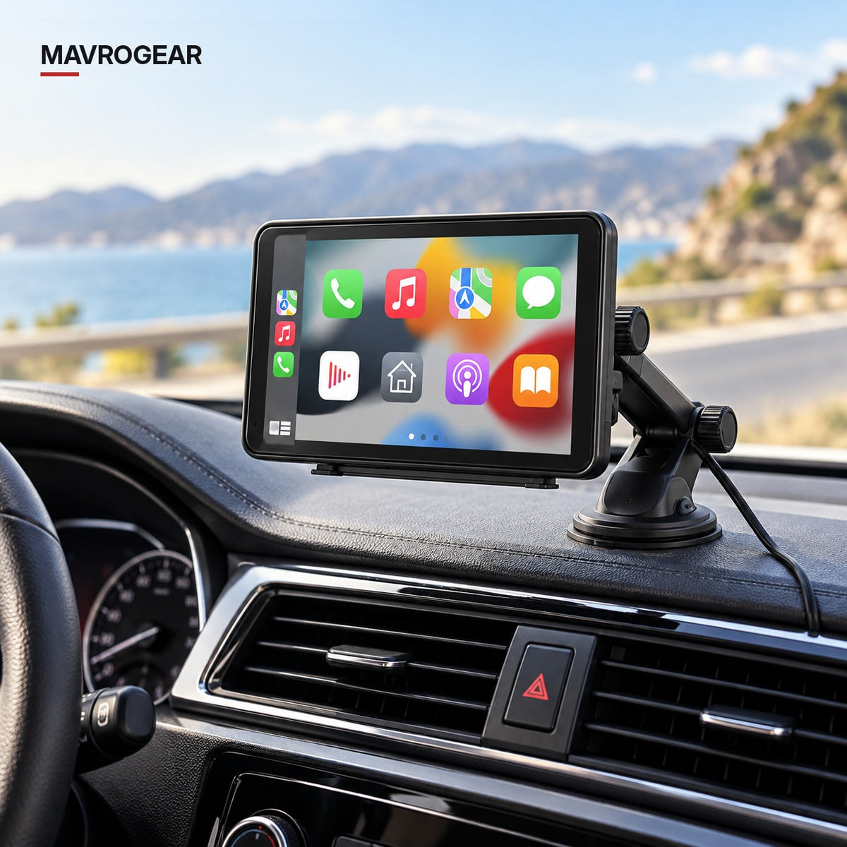 Écran CarPlay fixé avec le support à ventouse